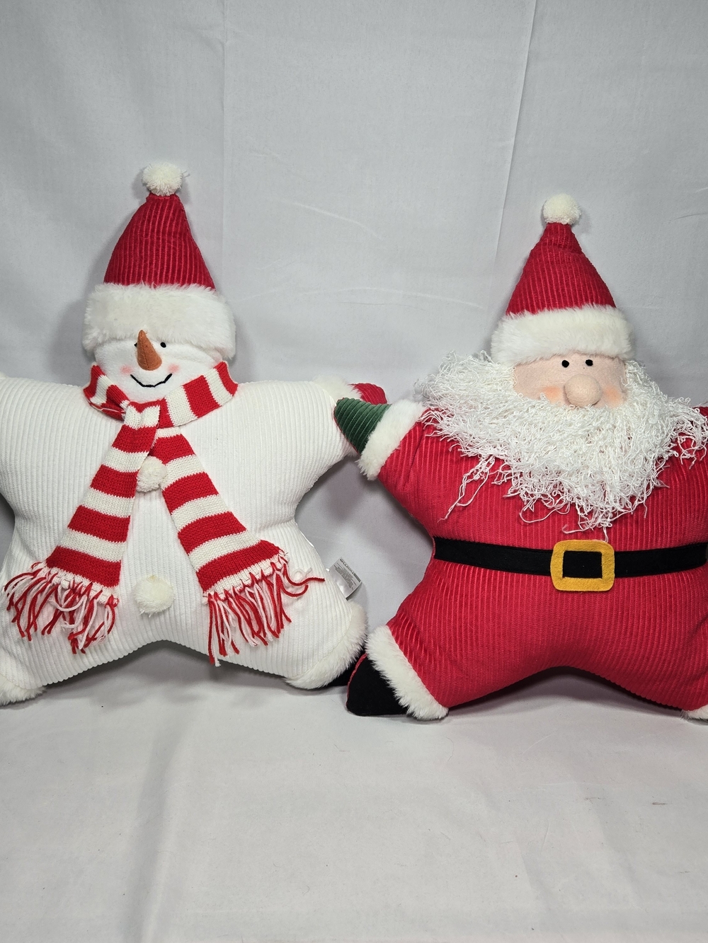 Christmas Pillow Set (2) Santa Snowman Whimsical Decor Holiday Corduroy  19"